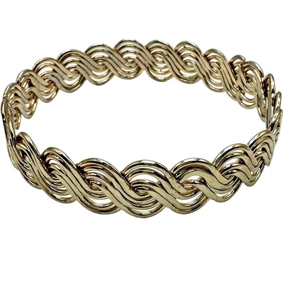 Vintage Gold Braided Wave Bracelet Bangle Costume Wavy 1/2 Inch - Picture 1 of 2